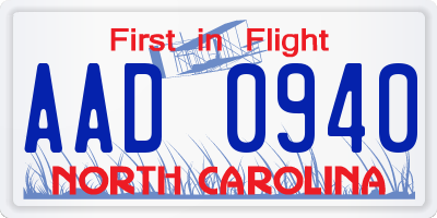 NC license plate AAD0940