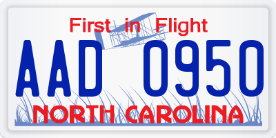 NC license plate AAD0950