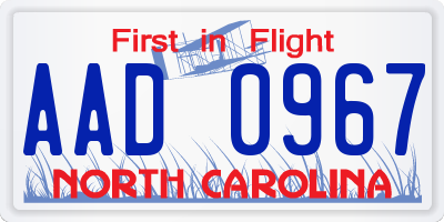 NC license plate AAD0967