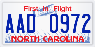 NC license plate AAD0972