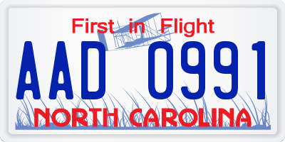 NC license plate AAD0991
