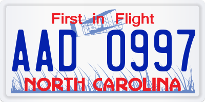 NC license plate AAD0997