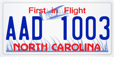 NC license plate AAD1003