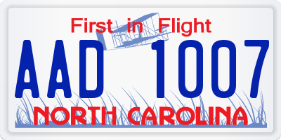 NC license plate AAD1007