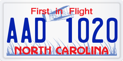 NC license plate AAD1020