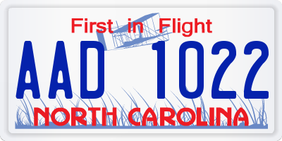 NC license plate AAD1022