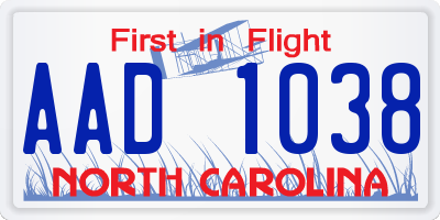 NC license plate AAD1038