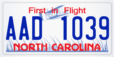 NC license plate AAD1039
