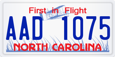 NC license plate AAD1075