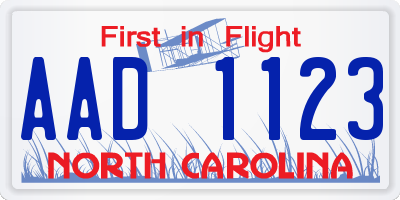 NC license plate AAD1123