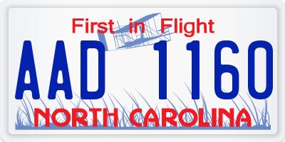 NC license plate AAD1160