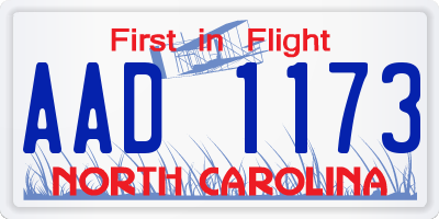 NC license plate AAD1173