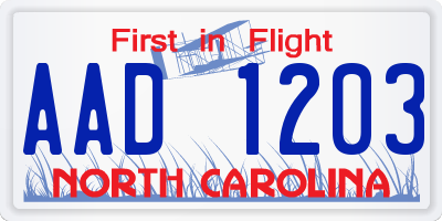 NC license plate AAD1203
