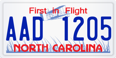 NC license plate AAD1205