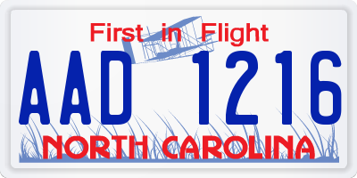 NC license plate AAD1216