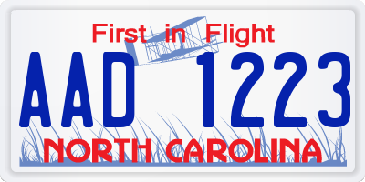 NC license plate AAD1223