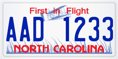 NC license plate AAD1233