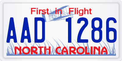 NC license plate AAD1286