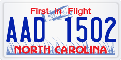 NC license plate AAD1502