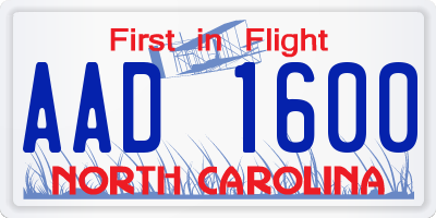NC license plate AAD1600