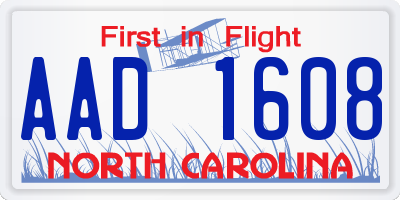 NC license plate AAD1608