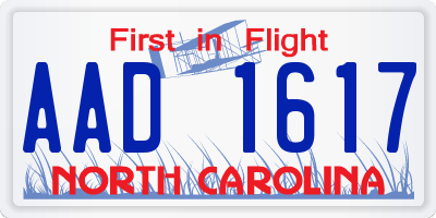 NC license plate AAD1617