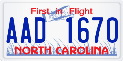 NC license plate AAD1670