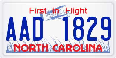 NC license plate AAD1829
