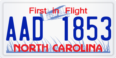 NC license plate AAD1853