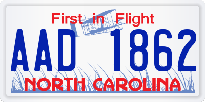 NC license plate AAD1862