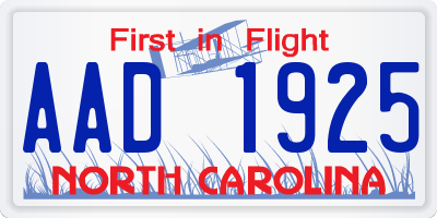 NC license plate AAD1925