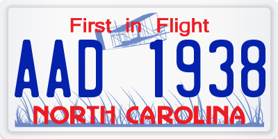 NC license plate AAD1938