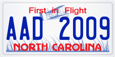 NC license plate AAD2009
