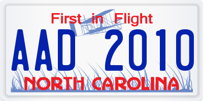 NC license plate AAD2010