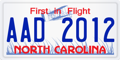 NC license plate AAD2012