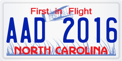 NC license plate AAD2016