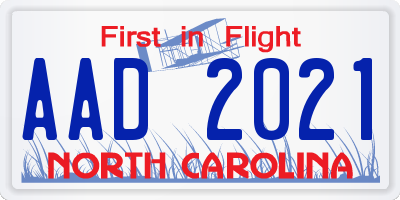 NC license plate AAD2021
