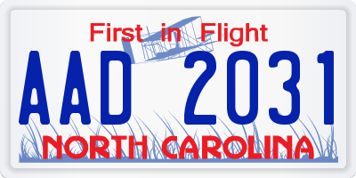 NC license plate AAD2031