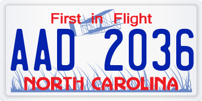 NC license plate AAD2036