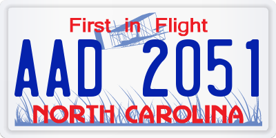 NC license plate AAD2051