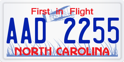NC license plate AAD2255