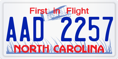 NC license plate AAD2257