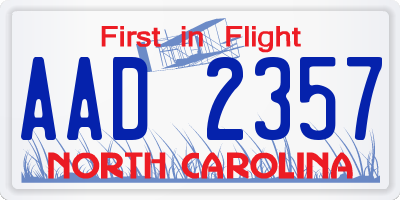 NC license plate AAD2357