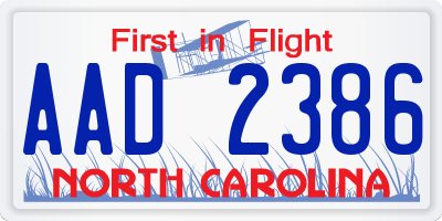NC license plate AAD2386