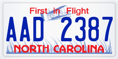 NC license plate AAD2387