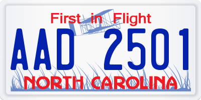 NC license plate AAD2501
