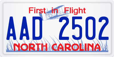 NC license plate AAD2502