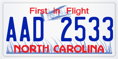 NC license plate AAD2533