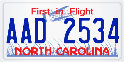 NC license plate AAD2534