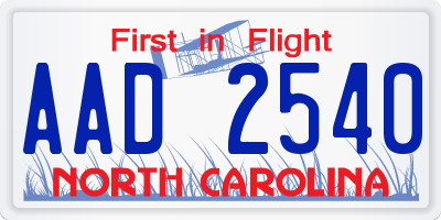 NC license plate AAD2540